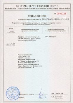 2019.11.01 Кисловодск - Приложение к сертификату профили поливинилхлоридные для оконных и дверных систем ВЕКА РУС. ГОСТ 30673-2013
